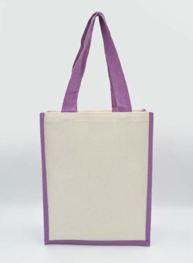 Fatio Set of 10 Purple Natural Jute and Cream Canvas Bags – Eco-Friendly and Durable Tote Bags - Image 2